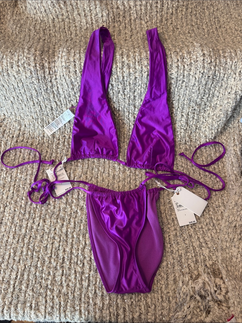 Good American Shiny Violet Triangle String Bikini